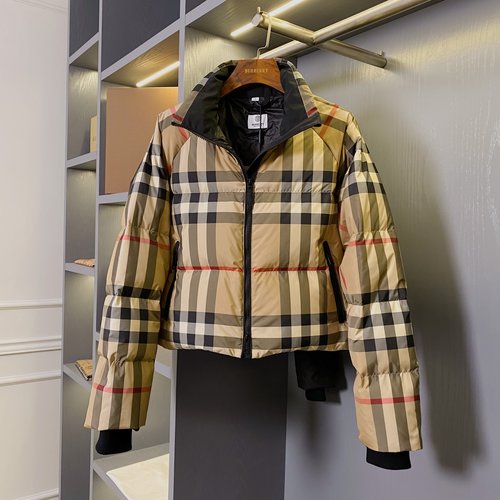 Burberry Popular Short High - Waist Quilted Down Jacket with Grid Patterns