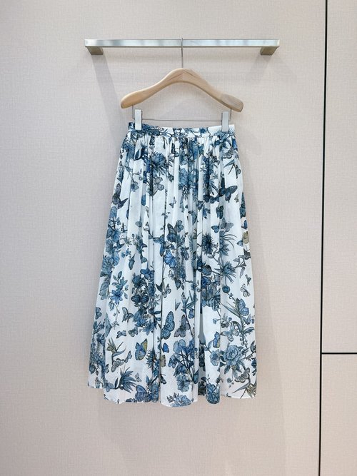 Dior Mid-length High-waisted Floral Butterfly Print Cotton Skirt for Spring