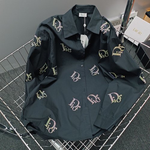 Dior Full Diamond-printed Logo Oversize Cotton Shirt, Luxurious and Generous