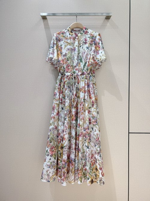 Dior Cotton Dress with Grain Patterns and Adjustable Waist