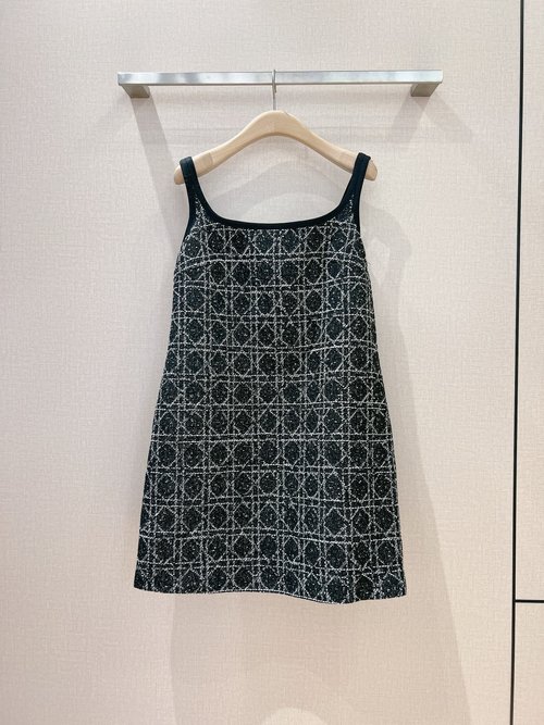 Dior French Elegant Checked Knit Sleeveless Dress