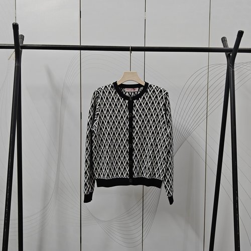 Valentino Elegant All-over Letter Jacquard Cardigan, Comfortable Wear
