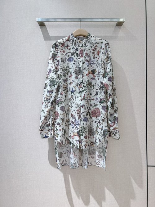 Dior Long-Sleeved Nature Print Bee-Embroidered Cotton Shirt