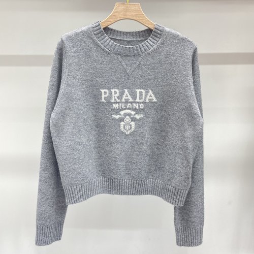 Prada Multi-Color Jacquard Logo Cashmere Short Top