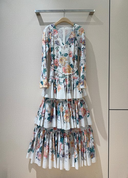 Zimmermann Cream Colorful Floral Cotton Dress with Belt