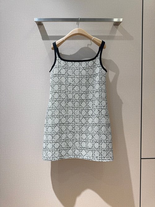 Dior Stylish Golden Checked Knit Sleeveless Dress