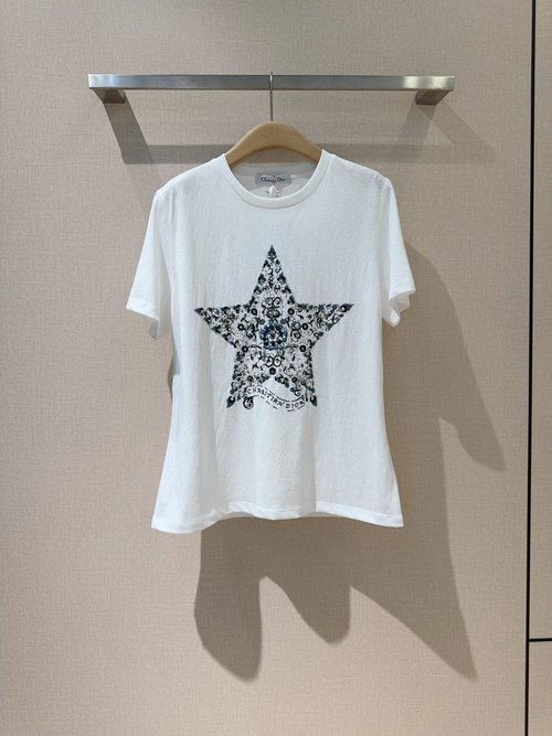Dior Elegant Lucky Star Embroidery T - Shirt