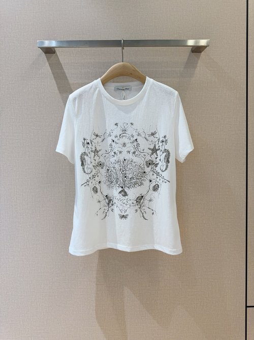 Dior Versatile T-Shirt with Insect Seahorse Studded Print