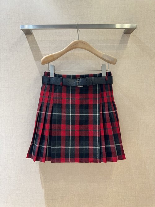 Dior Elegant Checked Woolen Wrap Skirt with Detachable Belt