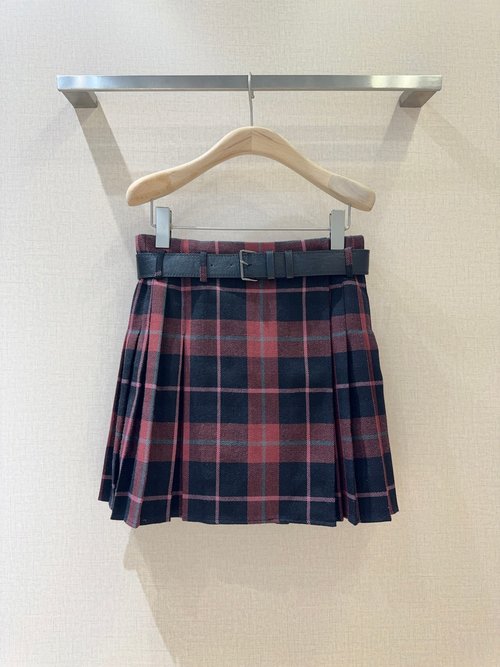 Dior Elegant Checked Woolen Wrap Skirt with Detachable Belt