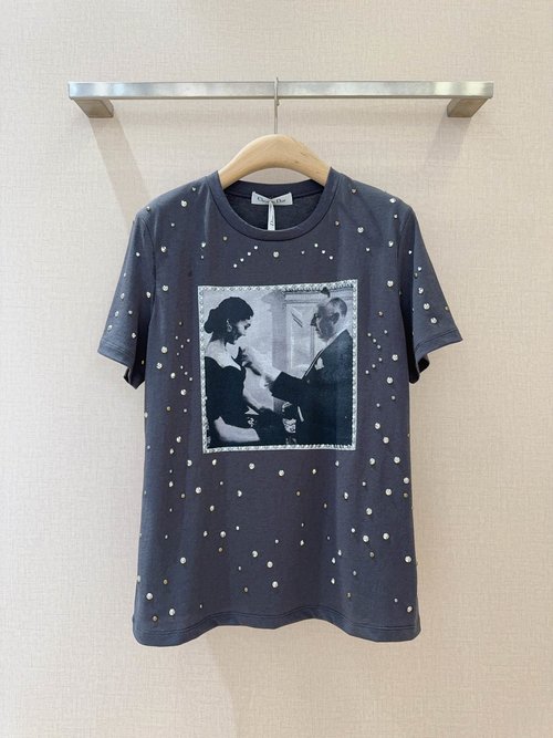 Dior Poster Mission Rivet Cotton-Linen Round Neck Tee