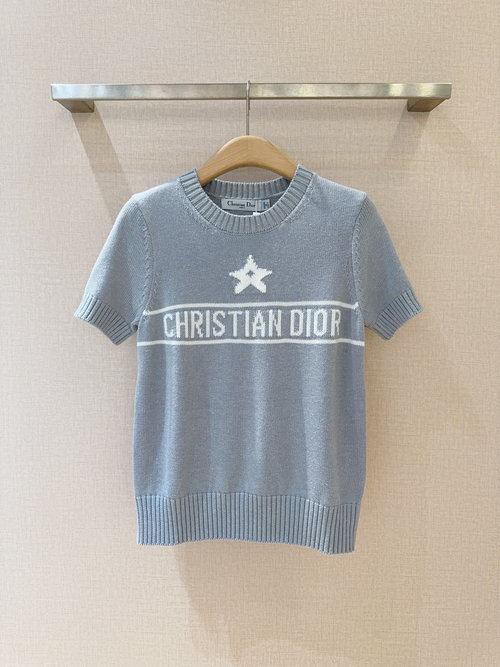 Dior Solid - Color Round - Neck Knit Pullover with Logo