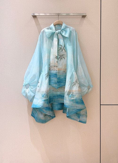 Zimmermann Blue Seaview Bow-Tie Lined Mini Dress