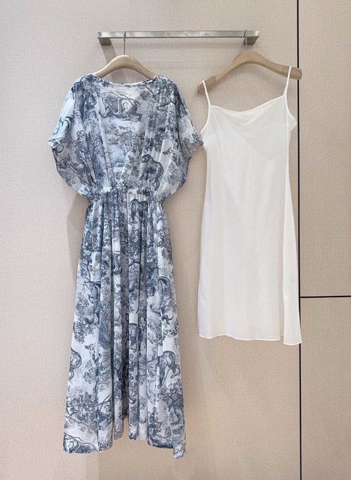Dior Blue and White Sketch Animal Print Cotton Dress