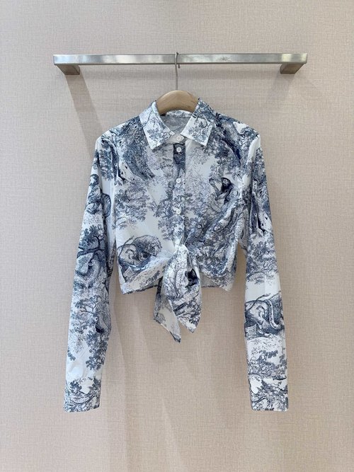 Dior Long-sleeved Jungle Animal Print Shirt with Knotted Hem