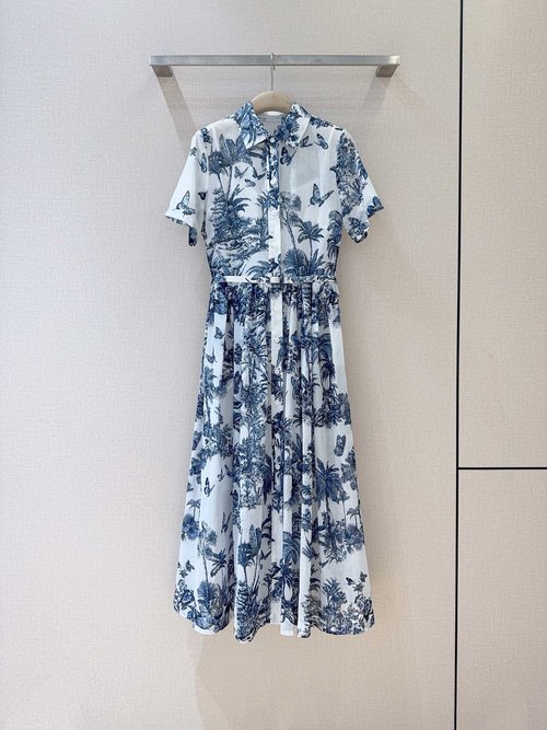 Dior Pure Cotton Butterfly Jungle Print Dress with Two-Piece Design