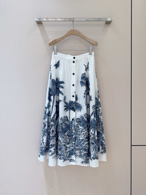 Dior Mid-Length High-Waisted Coconut Jungle Print Cotton Skirt
