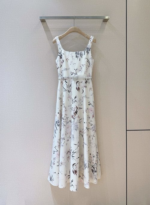 Dior Summer Sling Dress with Sketch Print and Waistband