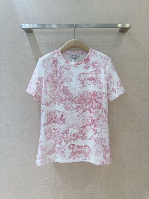 Dior Animal Jungle Print Round Neck Short Sleeve T-Shirt