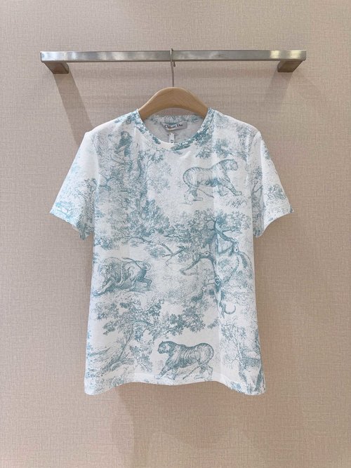 Dior Animal Jungle Print Round Neck Short Sleeve T-Shirt, Suitable for Any Occasion