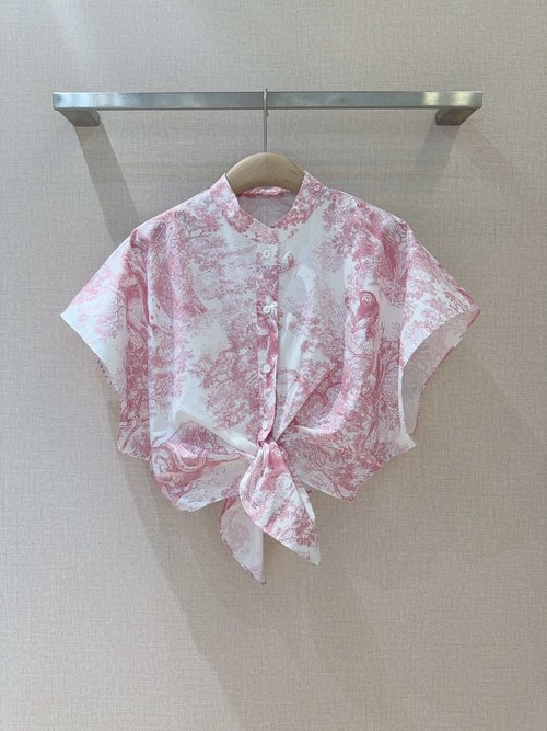 Dior Animal Jungle Series Cotton Cut-sleeve Shirt with Jungle Print and Knot Design