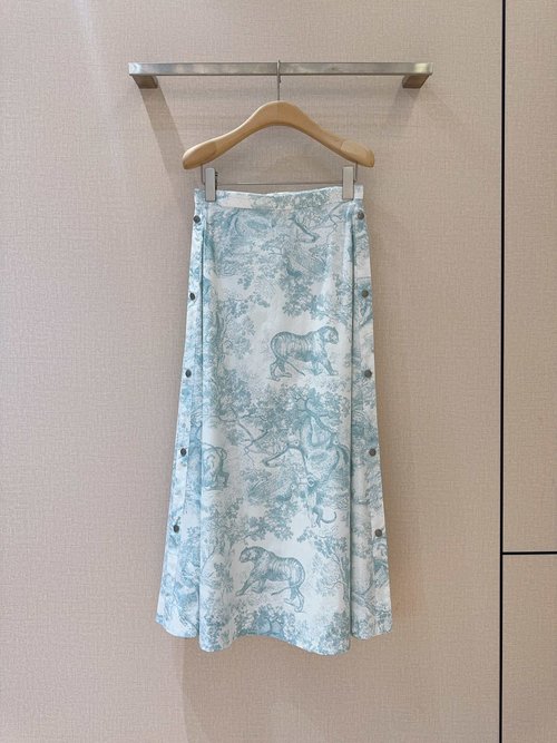 Dior High-Waisted Skirt with Animal Jungle Print and Metal Buttons