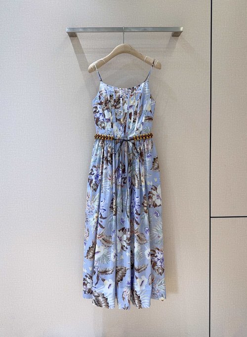 Zimmermann Cotton Sling Dress with Corset Top and Detachable Beaded Belt