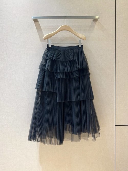 Dior All-Season Tulle A-line Skirt with Delicate Ruffles