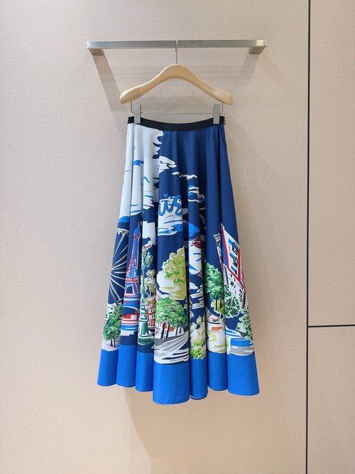 Dior High-waisted Printed Half Skirt with City Landmark Patterns