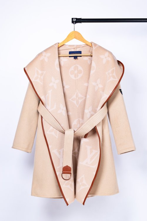 Louis Vuitton Long Milk Tea Large-flowered Wool-Silk Blend Coat