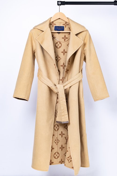 Louis Vuitton Long Camel Blazer Style Floral Garment in a Wool-Silk Blend