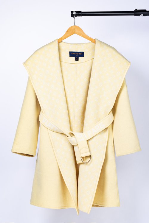 Louis Vuitton Long Yellow Small-flowered Wool-Silk Blend Coat