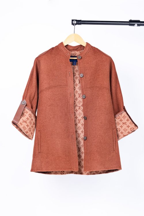 Louis Vuitton Caramel Floral Soft-Buttoned Jacket in a Wool-Silk Blend