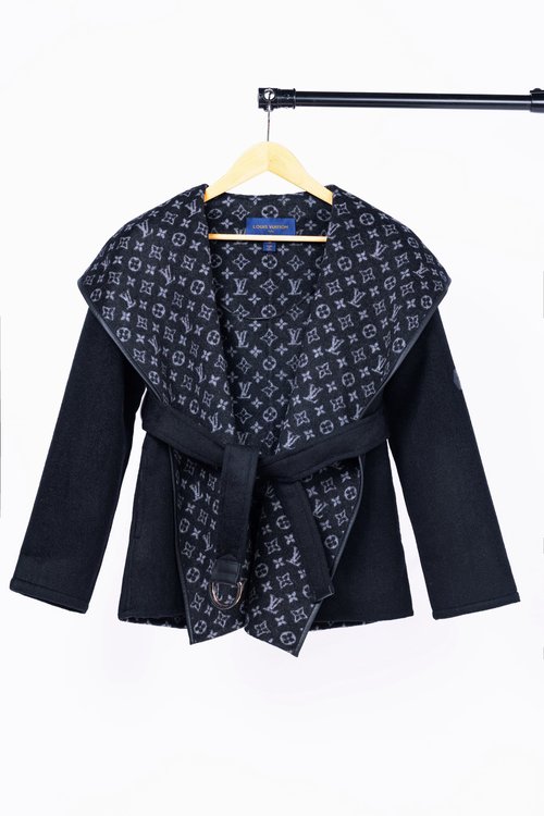 Louis Vuitton Black Small Flower Short Style Garment with Dust Bag, 99% Wool, 1% Silk