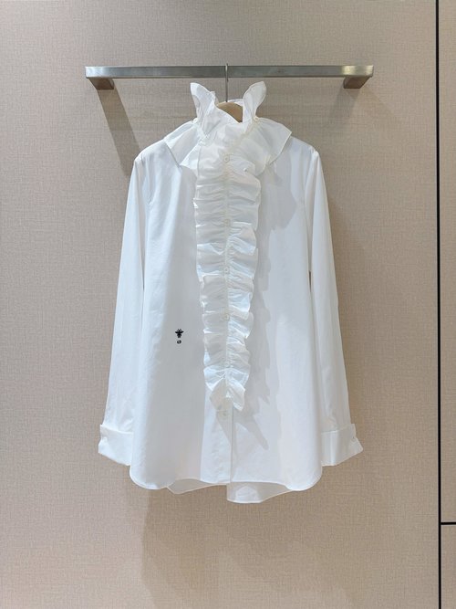 Dior Minimalist Twill Cotton Shirt with Detachable Ruffled Sash