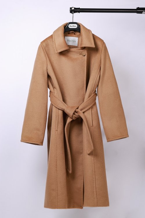 Max Mara Camel Color Water Ripple Camel Hair Coat with Gift Box