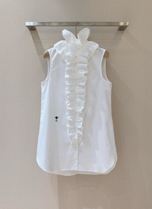 Dior Sleeveless Vest Shirt with Detachable Ruffled Collar