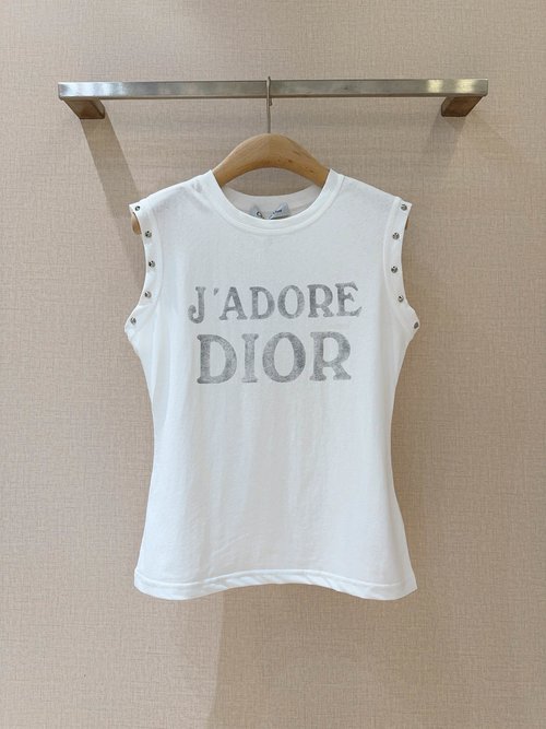 Dior Sleeveless Top with Vintage Letter Print and Rivet Accents
