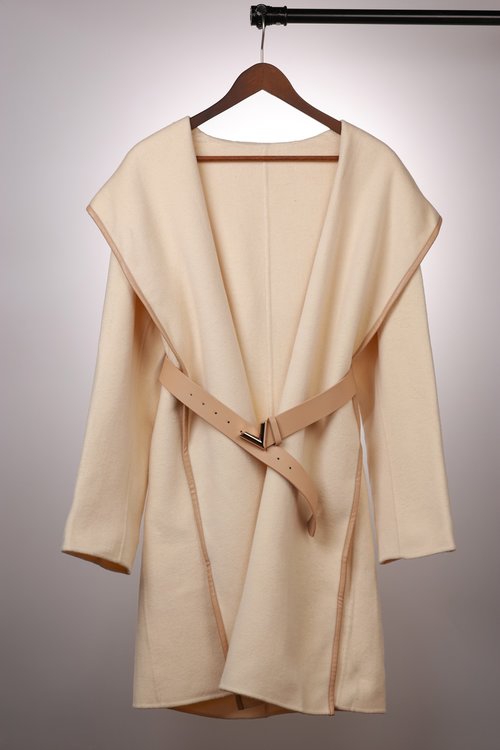 Louis Vuitton Long Solid V-shaped Wool-Silk Blend Coat