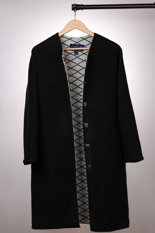 Louis Vuitton Long Striped Check Wool-Silk Blend Coat