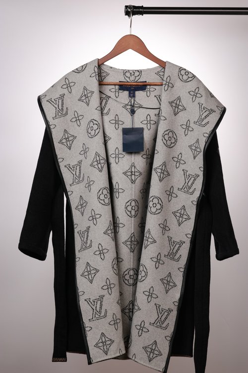 Louis Vuitton Long Black Hollow Wool-Silk Blend Coat