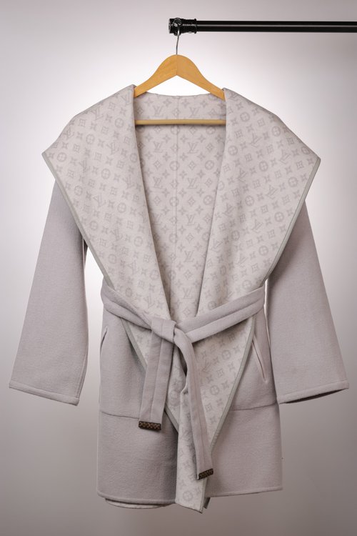 Louis Vuitton Long Light Gray Double-sided Wool-Silk Blend Coat