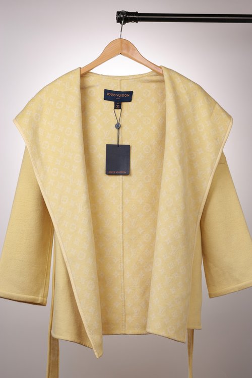 Louis Vuitton Short Yellow Floral Wool-Silk Blend Garment with Dust Bag