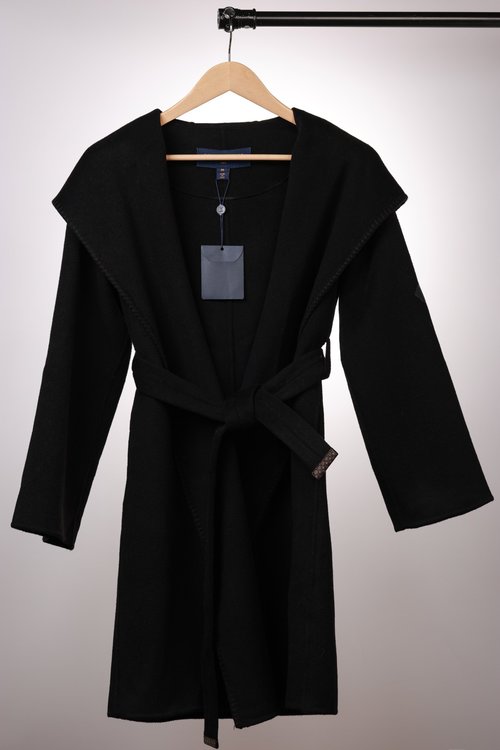 Louis Vuitton Long Wool-Silk Blend Coat with Black Lines