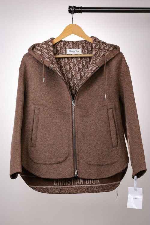 Dior Stylish Short Wool Overcoat with Round Collar and Hood, Three Colors, Dust Bag Included