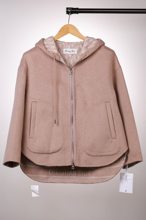 Dior Cozy Short Wool Overcoat with Round Collar and Hood, Three Colors, Includes Dust Bag