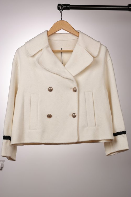 Chanel Five - Pointed Star Short Wool - Cashmere Coat in Black, White and Camel with Dust Bag