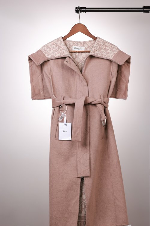 Dior Navy Collar Long Wool Coat in Pink and Blue with Dust Bag