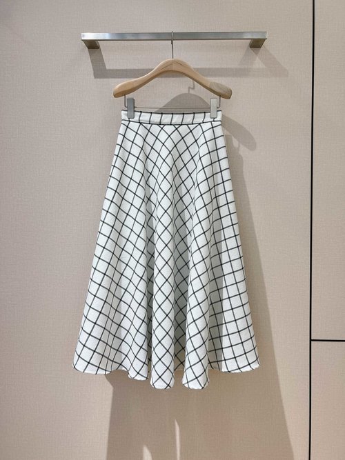 Dior Elegant Woolen Checked A-line Skirt