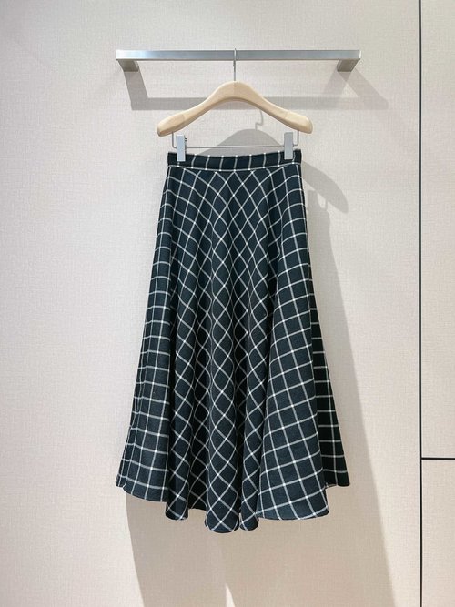 Dior Elegant Woolen Checked A-line Skirt